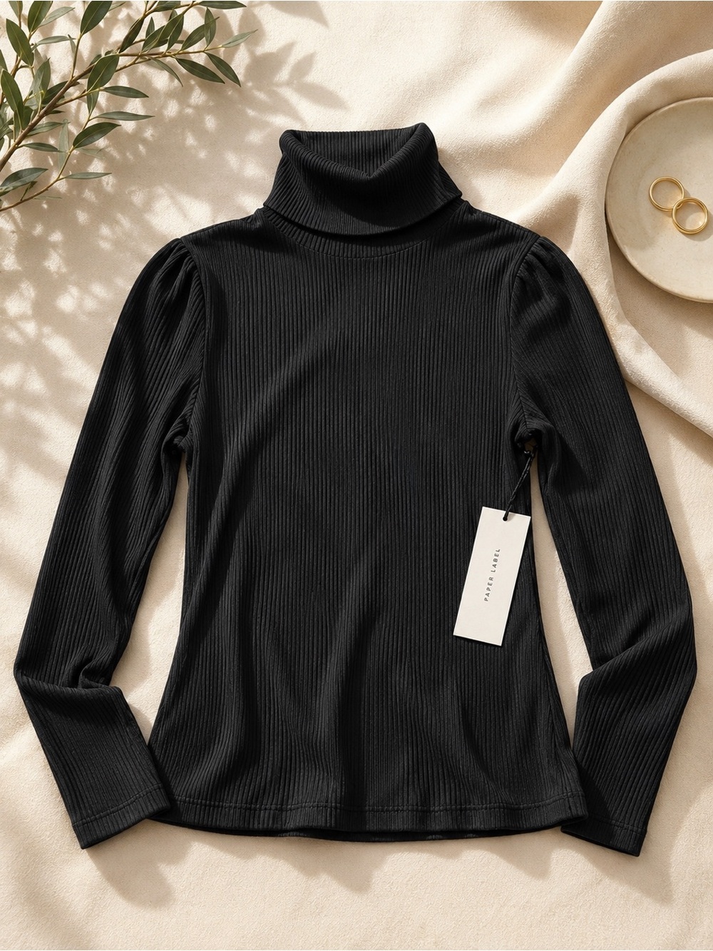 Women’s Black Ribbed Turtleneck Long Sleeve Top